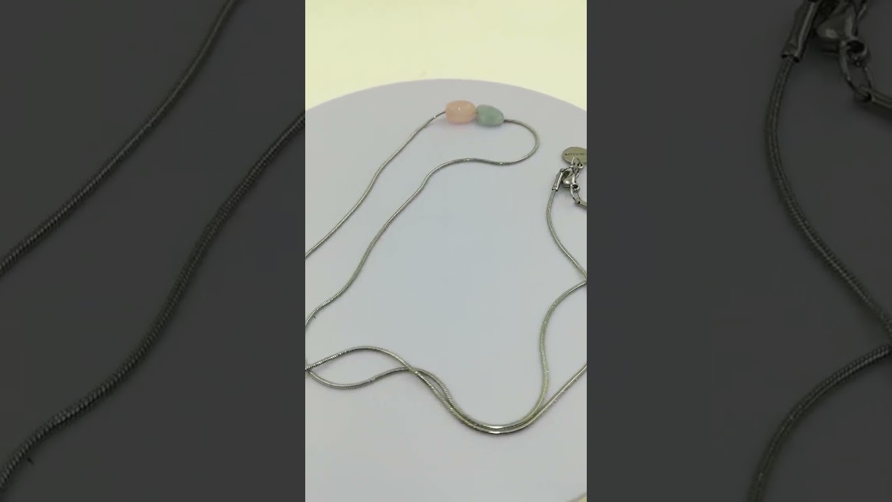 Collier perles Béryl Morganite du Brésil chaine en acier inoxydable. Fabriqué en France.