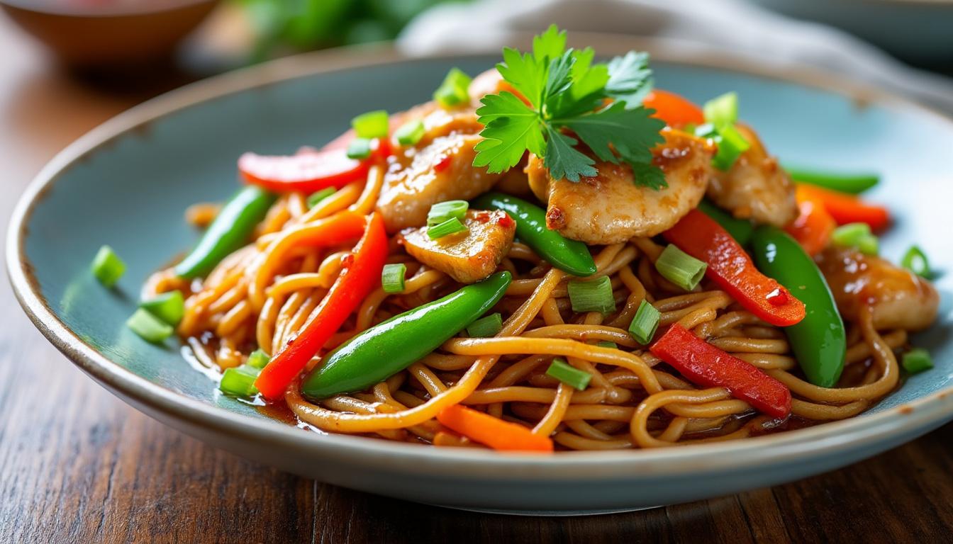 découvrez notre recette facile de nouilles sautées au poulet, un plat authentique aux saveurs d’asie pour un délice savoureux et rapide à préparer.